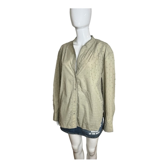 Zara Women Size M Blouse  V Neck Embroidered Long Sleeve Shirt Light Green olive - Picture 11 of 13